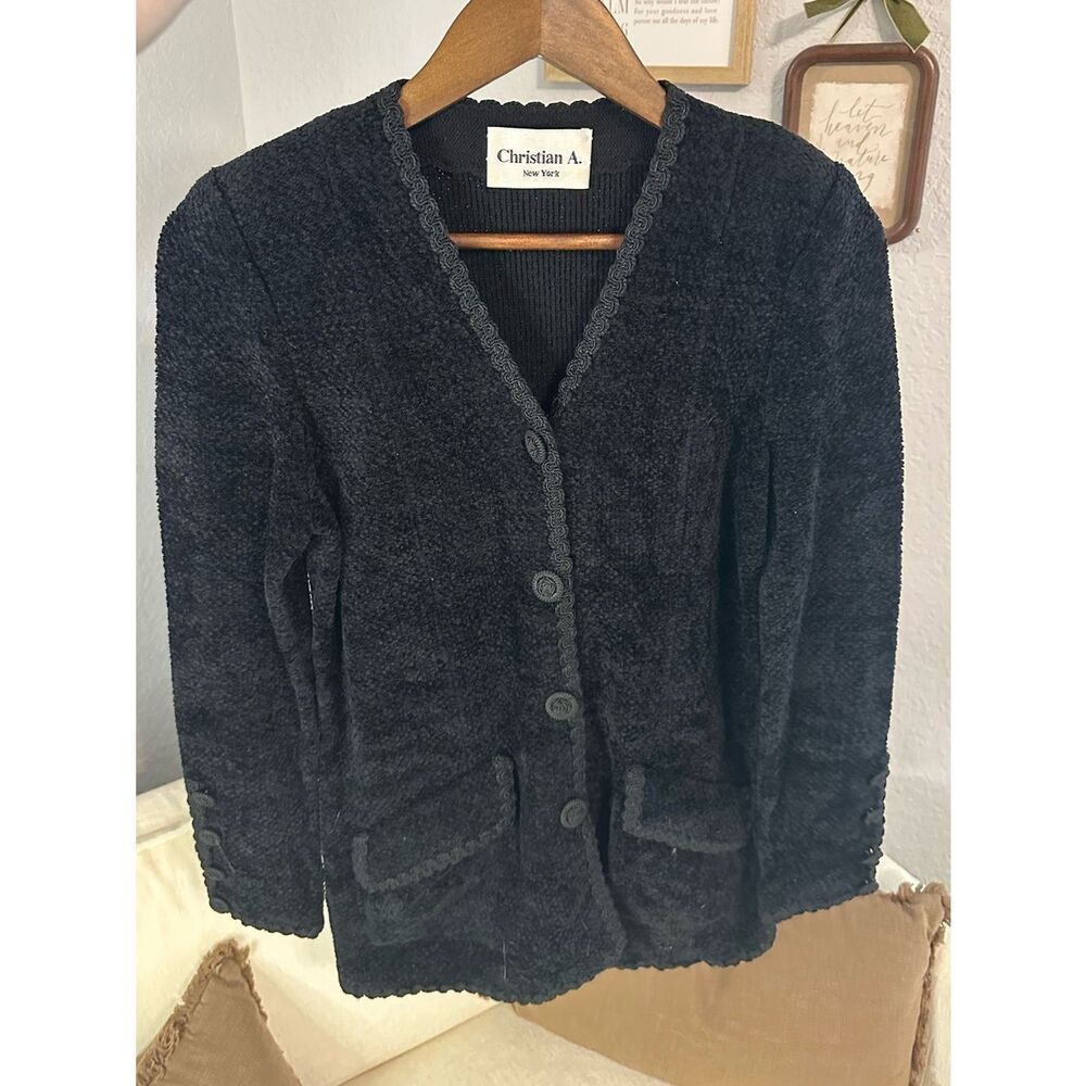 Vintage Christian A. New York Black Textured Button Cardigan